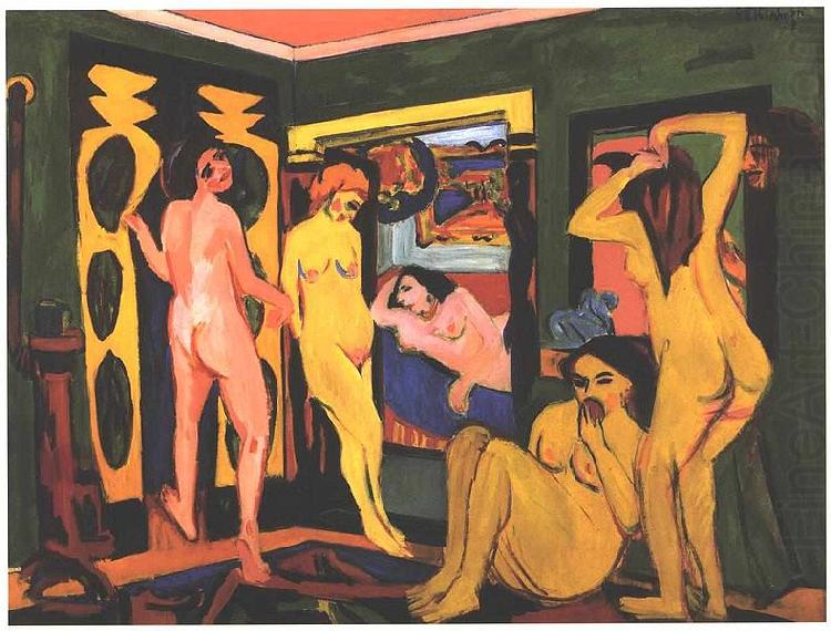 Ernst Ludwig Kirchner Bathing women in a room oil painting picture